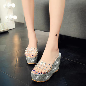 여성 패션 헤드 웨지 샌들 품질 도매 하이 탑 오픈 토 라인 석 오픈 백 카운터 - Product Image 2