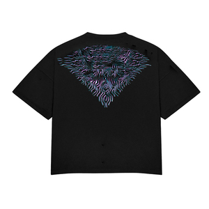 T-shirt da uomo personalizzata all'ingrosso in cotone pesante, vestibilità ampia, nera, con stampa serigrafica, stile streetwear casual - Product Image 4