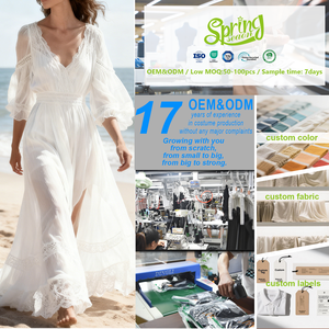 Custom Deep V Neck Lace Trim Sheer Sleeve Ruffled <strong>Maxi</strong> <strong>Dress</strong> High Waist Side Slit Beach Wear Flowy Fabric Stylish Casual Outfit - Product Image 2