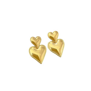 Pendientes de Corazón Doble Chapados en Oro de 18K, Sin Deslustre, de Fanhua Jewelry, Éxito de Ventas en <span class=keywords><strong>TikTok</strong></span> - Product Image 4