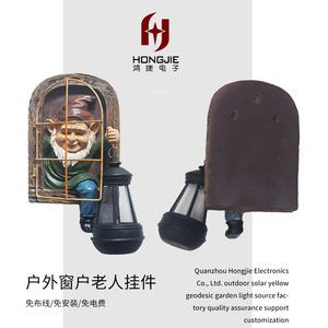 Solar Powered Garden Dwarf <b>Window</b> Ornament Resin Old Man Hanging <b>Light</b> Outdoor Decor - Product Image 2