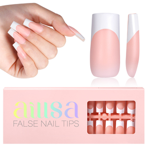 AILLSA OEM ODM Venta al por mayor <span class=keywords><strong>de</strong></span> puntas <span class=keywords><strong>de</strong></span> <span class=keywords><strong>uñas</strong></span> postizas <span class=keywords><strong>de</strong></span> gel francés blancas, diseño cuadrado mediano, puntas X-Coat, <span class=keywords><strong>uñas</strong></span> postizas <span class=keywords><strong>de</strong></span> cobertura completa - Product Image 1