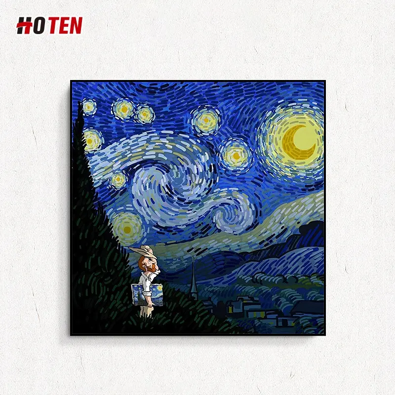 Pintado a mano pintura al óleo de Van Gogh obras maestras adaptado colgando pinturas de dibujos animados creativo pinturas decorativas