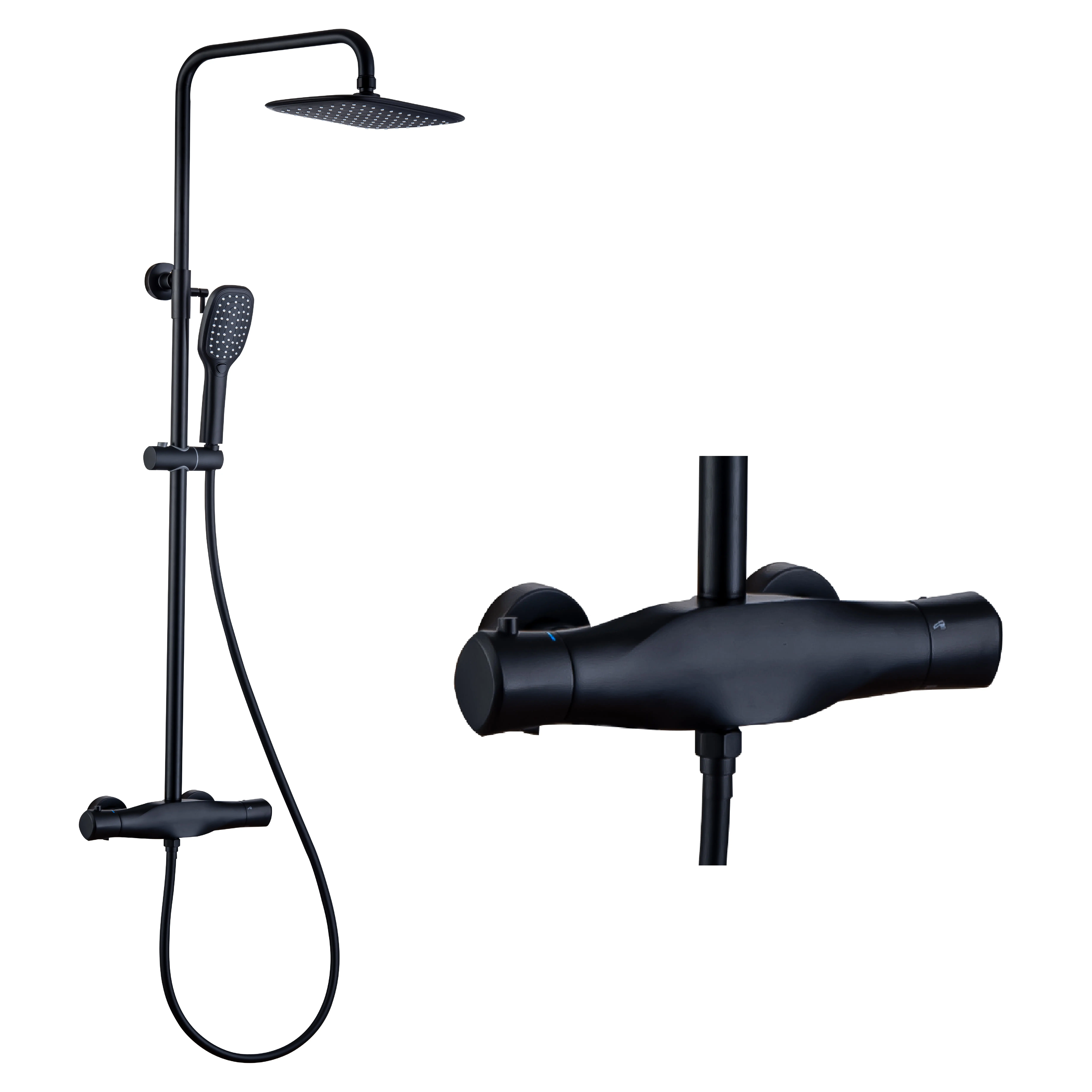 Matte Black European Thermostatic Rain Shower Mixer Faucet Set Tap Waterfall Taps robinet thermostatique douche