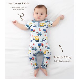 Mameluco de Manga Corta para Bebé Niño, Mono de una Pieza con Botones, Ropa de Dormir de Tela de Bambú Viscosa, Primavera Verano Unisex - Product Image 4