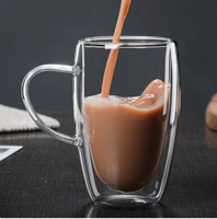 Mug en verre borosilicate à double paroi minimaliste avec poignée, isolé, plusieurs capacités, tasse à café transparente