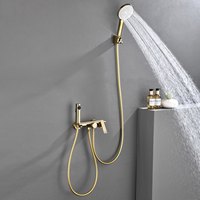 Système de douche mural WEIHAO en laiton brossé doré non revêtu, avec douchette à main et pulvérisateur de bidet, ensemble combiné