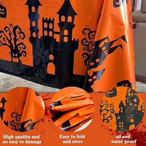 Nappe jetable imperméable et résistante à l'huile, motif château tête de chauve-souris, pour décoration de table de fête d'Halloween - Product Image 3