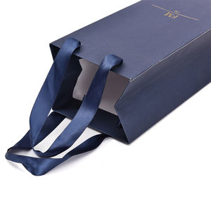 Pochette d'emballage pour whisky à logo personnalisé, bleu foncé, ruban épais de haute qualité, poignée en ruban, sacs cadeaux en papier recyclé pour bière et vin - Product Image 3
