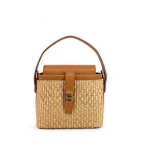 Sac de plage en paille tressée, sac seau en paille tressée tendance, sac à main de luxe en cuir pour femme - Product Image 1