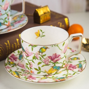 High Quality Flower and Bird Decal Mug Bone China Cup and Saucer <b>Set</b> European Coffee <b>Tea</b> Cup - Product Image 4