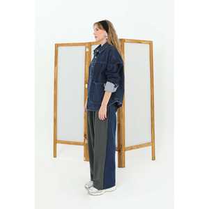 Pantalones Anchos de Mujer, Tejidos en la Parte Delantera y Vaqueros en la Parte Trasera, Color Azul Antracita, Cintura Media, Transpirables - Product Image 1