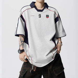 T-shirt style maillot pour homme, color block, vintage, sportif, moto, manches courtes, personnalisable, mode, maillot d'été à manches cinq-quarts - Product Image 2