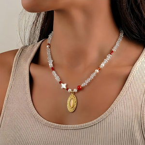 <span class=keywords><strong>Collier</strong></span> en perles de pierre naturelle plaqué or 18 carats pour femme, style vintage, œil de <span class=keywords><strong>chat</strong></span>, cristal blanc, perle d'eau douce CL26-156 - Product Image 1