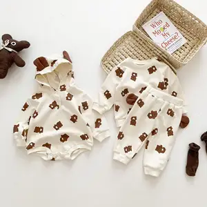 2022 Herfst Baby Kinderkleding Baby Romper Set Baby Cartoon Bear Print Jumpsuit Pak