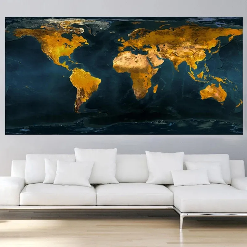 Modern soyut Vintage altın küre dünya haritası tuval boyama posterler ve baskılar duvar sanatı