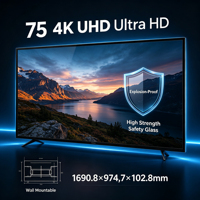 Téléviseurs intelligents Android 15 à écran plat de 75 pouces en verre trempé 4K UHD LED LCD