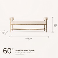 Banc d'entrée vintage avec accoudoirs roulés, banc de bout de lit rembourré, cadre en métal doré antique, siège de fenêtre, mobilier de couloir