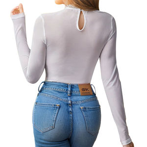Tuta da donna Sexy con capestro sottile in <span class=keywords><strong>pizzo</strong></span> <span class=keywords><strong>bianco</strong></span> sottile aderente all'ingrosso in <span class=keywords><strong>pizzo</strong></span> di un pezzo a maniche lunghe - Product Image 4
