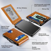 Dompet Lipat Pria RFID Metal dengan Tempat Kartu ID PU dan Penjepit Uang Smart Cartera Metalica Hombre