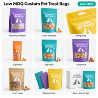Sachet d'emballage alimentaire pour animaux de compagnie à finition mate premium avec fenêtre dépolie, pochette personnalisée imprimée, sachet Doypack pour friandises lyophilisées