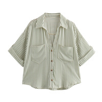Camisas DE LINO DE manga ancha a la moda 2025 al por mayor, camisas de tira para mujer, ropa de otoño cómoda informal, Tops de mujer a la moda