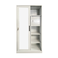 Armoire de rangement métallique à 2 portes coulissantes en acier avec miroir pour chambre à coucher et bureau