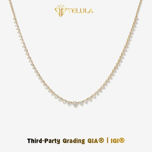 カスタムラウンドカット3プロングセッティングテニスネックレスCVDダイヤモンドジュエリー9k10k本物の金ラボグロウンダイヤモンドネックレス - Product Image 1