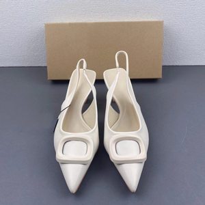 Chaussures De Dames 4CM Low Female Luxury Designer Shoes Slingbacks <b>White</b> <b>Heels</b> for Women - Product Image 2