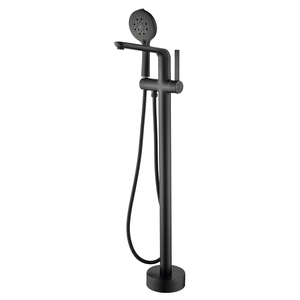 Opaco nero pavimento montato in piedi bagno caldo acqua fredda in ottone Freestanding <span class=keywords><strong>vasca</strong></span> da bagno Mixer <span class=keywords><strong>con</strong></span> doccia a mano - Product Image 3