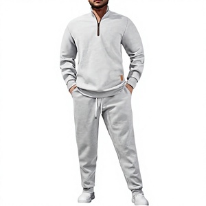 Conjunto Deportivo Casual para Hombre, Sudadera con Cuello Alto y Cierre de Cremallera, Pantalones Jogger, Tejido Transpirable, Color Sólido, Poliéster/Algodón - Product Image 1
