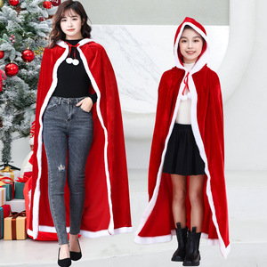 Capa con Capucha Roja de Terciopelo para Navidad, con Ribete de Peluche Largo, Disfraz para Niños y Adultos - Product Image 2