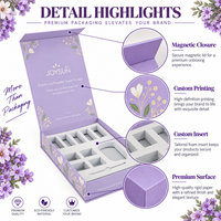 Boîte magnétique rigide en carton personnalisée, grande, recyclable, de forme de livre, à motifs floraux violets, pour ensemble de cosmétiques et de soins de la peau