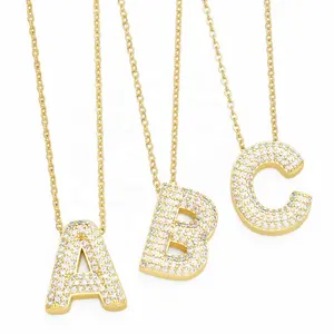 Chunky alfabeto 3D lettera a bolle Zirconia collana intarsiata in oro 18K palloncino regalo con lettera iniziale per donne e ragazze