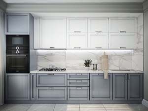 Îlot de cuisine moderne, table en bois et marbre, préfabriqué, modulaire, acier inoxydable, MDF, PVC, verre, tiroirs/paniers de rangement - Product Image 3