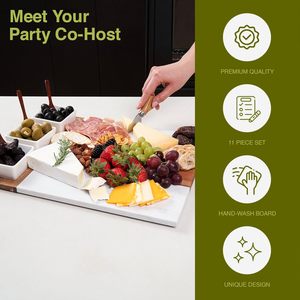 Ensemble de plateaux rectangulaires en marbre, ardoise et bambou pour fromage et charcuterie, avec couteaux en acier inoxydable, pour restaurant - Product Image 4