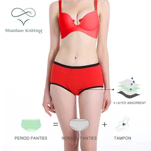 Damenmode Menstruation unterwäsche Red Stitching Boxer Höschen Nachhaltige auslaufs ichere Periode Höschen Bio