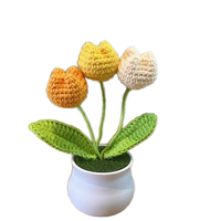Buket Bunga Rajutan Tangan DIY dengan Jarum Punch, Bunga Matahari dan Lily dalam Pot, untuk Wisuda, Paskah, Bunga Rajut Puff, Ukuran Dapat Disesuaikan