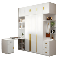 Armoire de chambre à coucher moderne avec portes blanches et poignée dorée, ensemble de meubles de bureau et de table d'étude, armoire sur mesure