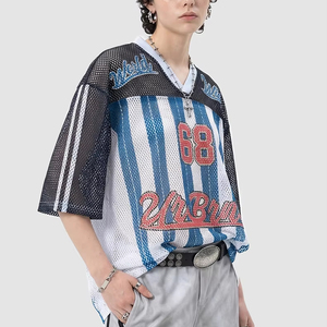 T-<span class=keywords><strong>shirt</strong></span> ample pour homme à col en V, imprimé numérique, respirant, en maille, style <span class=keywords><strong>vintage</strong></span> streetwear, tendance, élégant, séchage rapide - Product Image 1