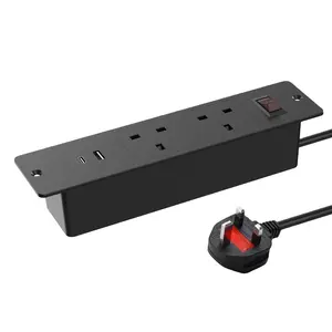 Toma de corriente de conferencia estándar de Reino Unido Leishen con 2 enchufes de CA, 2 puertos USB, toma de corriente empotrada para muebles, tira de alimentación de escritorio 4 en 1