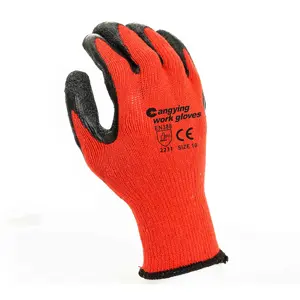 China Factory Wholesale Red Polyester Nylon Gloves With Black Latex Coated Safety Gloves En388 Work Gloves Men