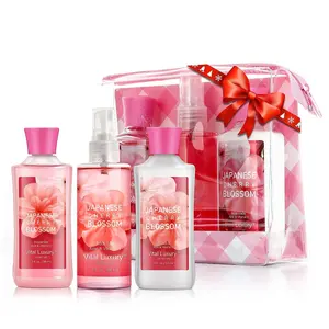 Luxury Bath & Body Care Travel Set Home Spa Set with Body Lotion Shower Gel and Fragrance Mist (Japanese Cherry Blossom)