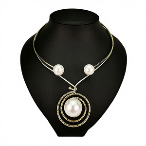 Charms Designer Big Simulated Pearl <strong>Gold</strong> Trendy Necklace Unisex <strong>Metal</strong> Torques Choker Statement Beads Pendant Jewelry Bib <strong>Collar</strong> - Product Image 3
