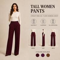 Pantalon de tailleur sur mesure pour femme, taille haute, plissé, jambe large, entrejambe long, idéal pour le bureau - Vente en gros