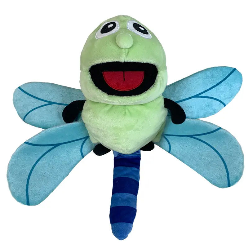 LINDA böcek ventriloquist kukla açık ağız peluş oyuncak tırtıl yusufçuk arı karikatür hayvan kukla oyuncak