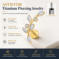 JiaXin ASTM F136 G23 Titanio Push Pin Sin Rosca para Labret, Labio, Hélix, Concha, Cartílago, con Incrustación de Corazón de Circonita Cúbica, Joyería para Piercing 16G