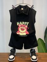 Ensemble de vêtements d'été pour garçons, gilet cargo sans manches vert armée, t-shirt blanc et short rayé, tenue 3 pièces pour tout-petits