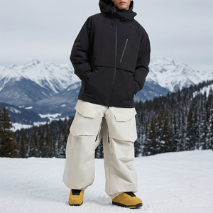 Veste de ski d'hiver pour homme avec capuche et fermeture éclair, manteau matelassé épais imperméable, style sportif, coupe ample, coque en nylon noir - Product Image 3