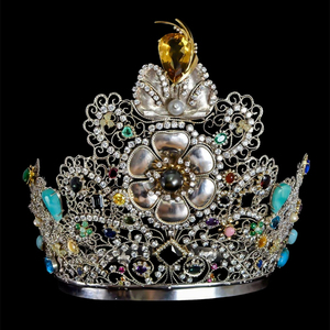 American Miss Earth ajustable desfile corona ganador Tiaras con piedra de diamantes de imitación verde amarillo - Product Image 3